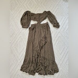 Free People Brown Maxi Dress w/ Balloon Sleeves